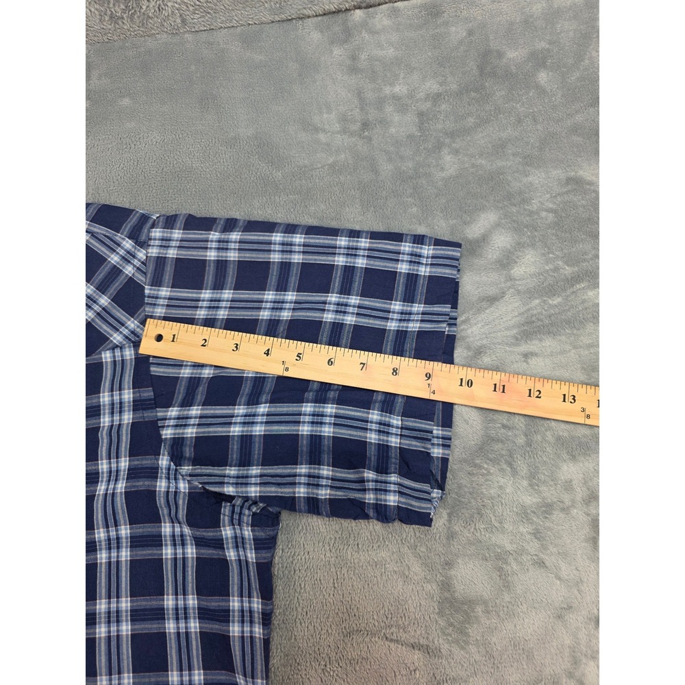 MWG Apparel Mens XL Short Sleeve Western Pearl Snap Plaid Shirt Navy Blue White - Picture 7 of 8